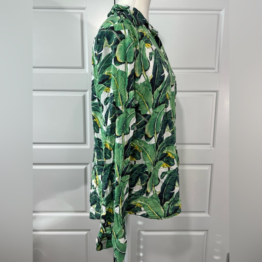 Masini & Chern Tropical Hawaiian Banana‎ Leaf Print Button-Up PJ Shirt Large - Picture 4 of 6